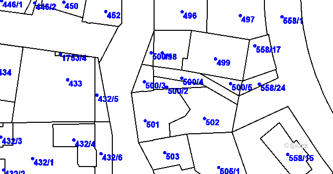 Parcela st. 500/2 v KÚ Kobylisy, Katastrální mapa