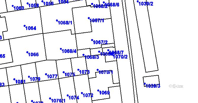 Parcela st. 1068/5 v KÚ Kobylisy, Katastrální mapa