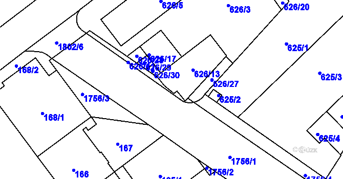 Parcela st. 626/14 v KÚ Kobylisy, Katastrální mapa