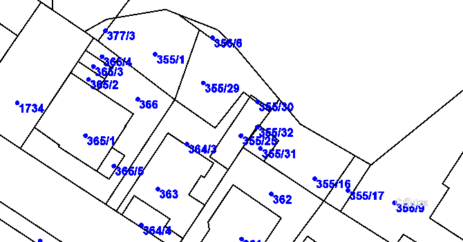 Parcela st. 355/24 v KÚ Kobylisy, Katastrální mapa