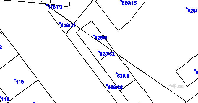 Parcela st. 628/32 v KÚ Kobylisy, Katastrální mapa