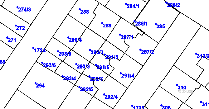 Parcela st. 291/3 v KÚ Kobylisy, Katastrální mapa