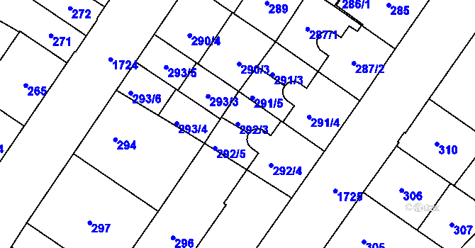 Parcela st. 292/3 v KÚ Kobylisy, Katastrální mapa