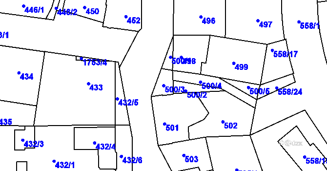 Parcela st. 500/3 v KÚ Kobylisy, Katastrální mapa
