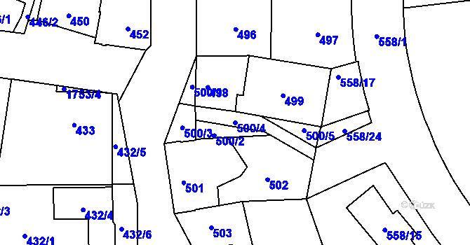Parcela st. 500/4 v KÚ Kobylisy, Katastrální mapa
