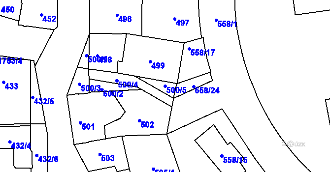 Parcela st. 500/5 v KÚ Kobylisy, Katastrální mapa