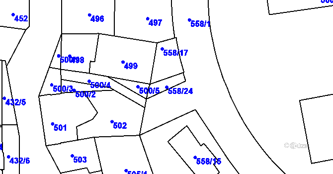 Parcela st. 558/24 v KÚ Kobylisy, Katastrální mapa