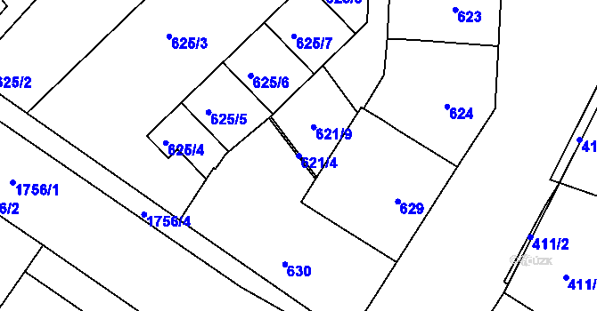 Parcela st. 621/4 v KÚ Kobylisy, Katastrální mapa