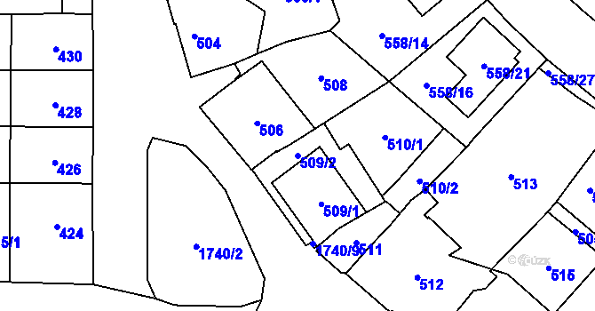 Parcela st. 509/2 v KÚ Kobylisy, Katastrální mapa