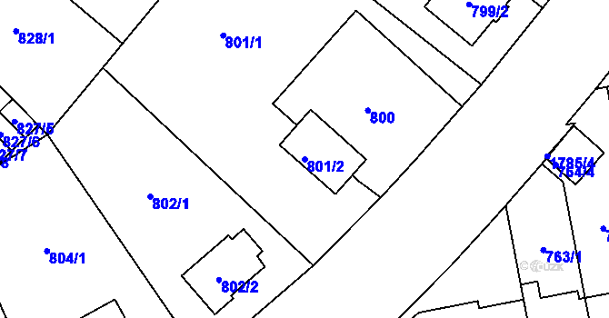Parcela st. 801/2 v KÚ Kobylisy, Katastrální mapa