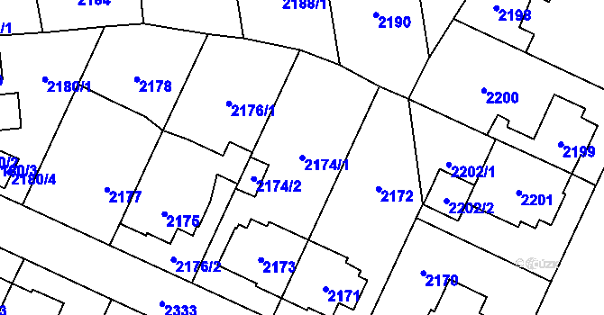 Parcela st. 2174/1 v KÚ Kobylisy, Katastrální mapa
