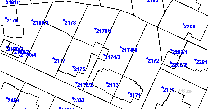 Parcela st. 2174/2 v KÚ Kobylisy, Katastrální mapa