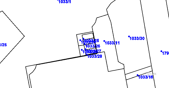Parcela st. 1033/26 v KÚ Kobylisy, Katastrální mapa