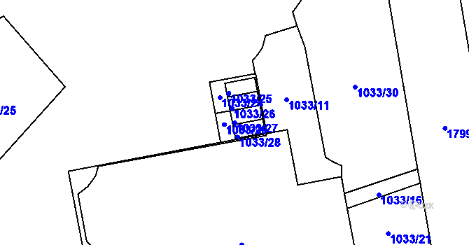 Parcela st. 1033/27 v KÚ Kobylisy, Katastrální mapa