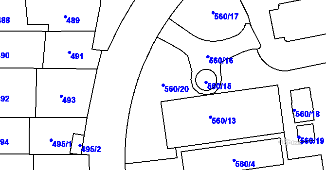 Parcela st. 560/20 v KÚ Kobylisy, Katastrální mapa