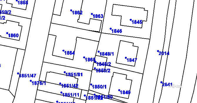 Parcela st. 1848/1 v KÚ Kobylisy, Katastrální mapa