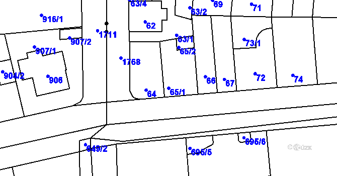 Parcela st. 65/1 v KÚ Kobylisy, Katastrální mapa