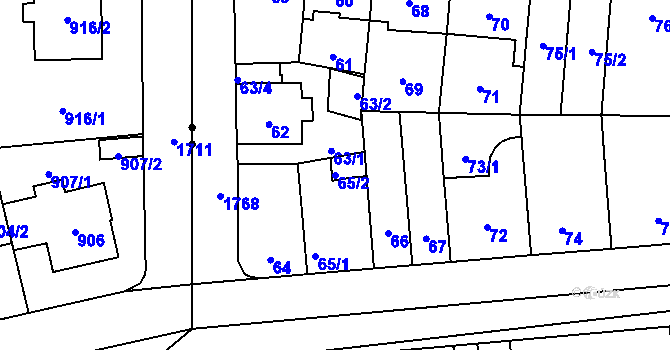 Parcela st. 65/2 v KÚ Kobylisy, Katastrální mapa