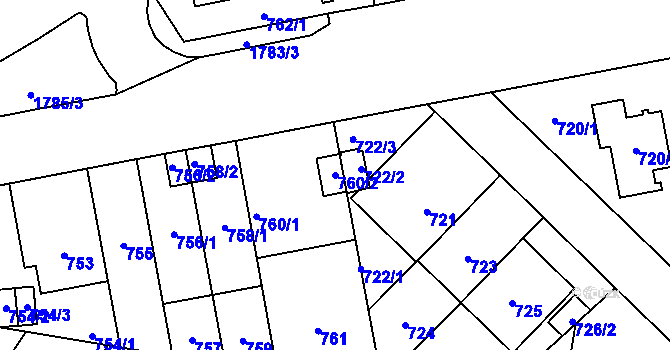 Parcela st. 760/2 v KÚ Kobylisy, Katastrální mapa