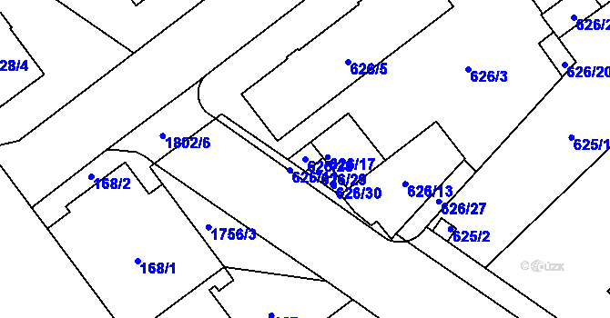 Parcela st. 626/28 v KÚ Kobylisy, Katastrální mapa