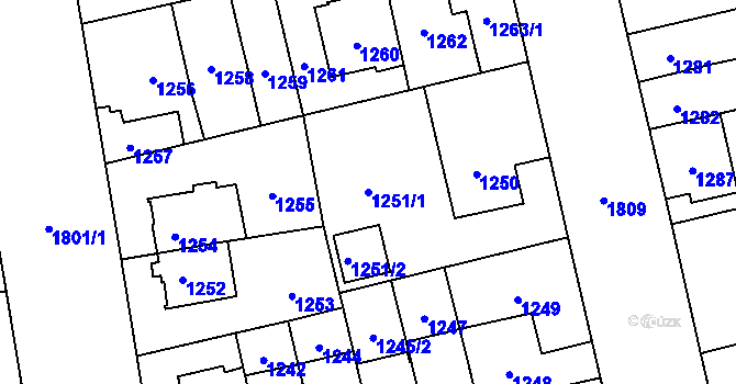 Parcela st. 1251/1 v KÚ Kobylisy, Katastrální mapa