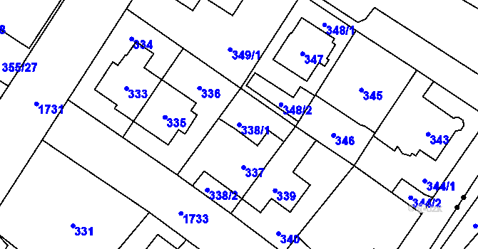 Parcela st. 338/1 v KÚ Kobylisy, Katastrální mapa