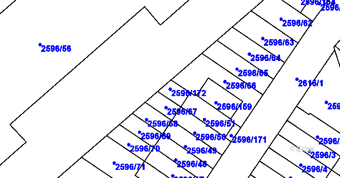 Parcela st. 2596/172 v KÚ Kobylisy, Katastrální mapa
