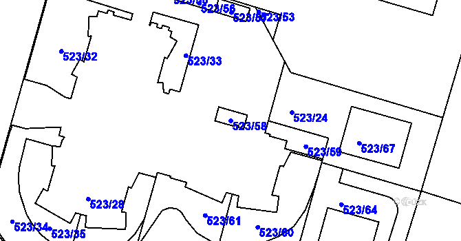 Parcela st. 523/58 v KÚ Bohnice, Katastrální mapa
