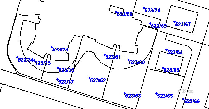 Parcela st. 523/61 v KÚ Bohnice, Katastrální mapa