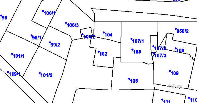 Parcela st. 102 v KÚ Bohnice, Katastrální mapa