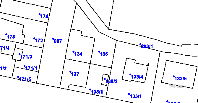 Parcela st. 135 v KÚ Bohnice, Katastrální mapa