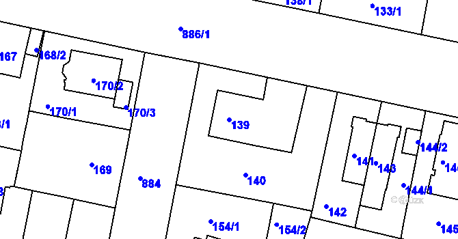 Parcela st. 139 v KÚ Bohnice, Katastrální mapa