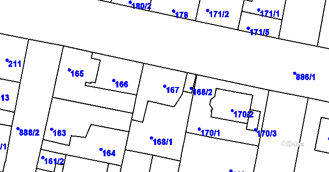 Parcela st. 167 v KÚ Bohnice, Katastrální mapa
