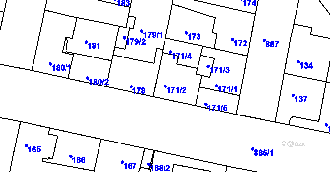 Parcela st. 171/2 v KÚ Bohnice, Katastrální mapa