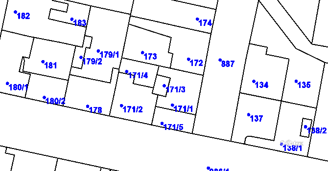 Parcela st. 171/3 v KÚ Bohnice, Katastrální mapa
