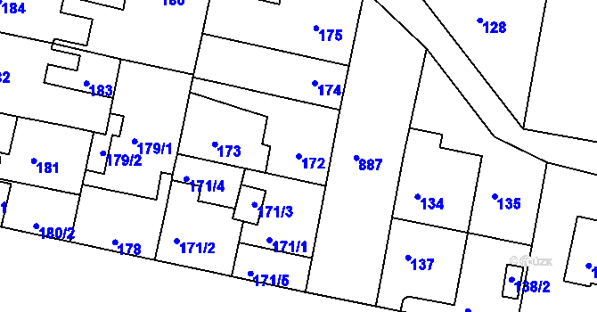 Parcela st. 172 v KÚ Bohnice, Katastrální mapa