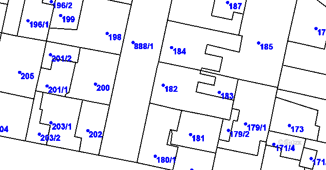 Parcela st. 182 v KÚ Bohnice, Katastrální mapa