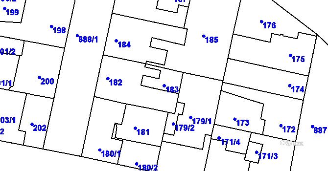 Parcela st. 183 v KÚ Bohnice, Katastrální mapa
