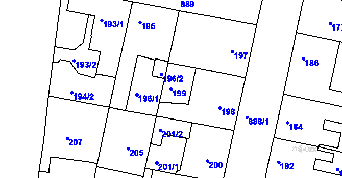 Parcela st. 199 v KÚ Bohnice, Katastrální mapa