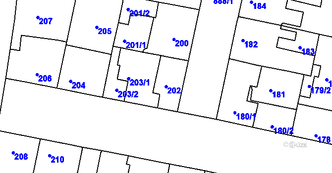 Parcela st. 202 v KÚ Bohnice, Katastrální mapa