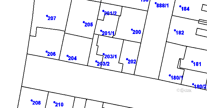 Parcela st. 203/1 v KÚ Bohnice, Katastrální mapa