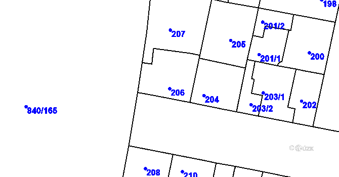Parcela st. 206 v KÚ Bohnice, Katastrální mapa