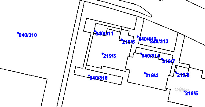 Parcela st. 219/3 v KÚ Bohnice, Katastrální mapa