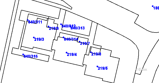 Parcela st. 219/7 v KÚ Bohnice, Katastrální mapa