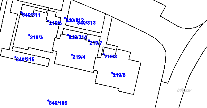 Parcela st. 219/8 v KÚ Bohnice, Katastrální mapa