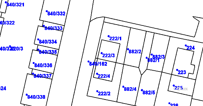 Parcela st. 222/3 v KÚ Bohnice, Katastrální mapa