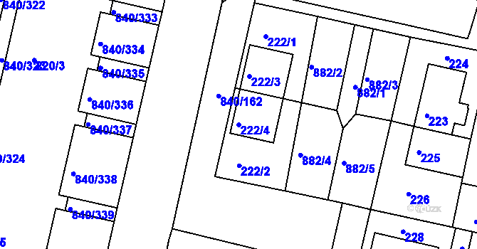Parcela st. 222/4 v KÚ Bohnice, Katastrální mapa