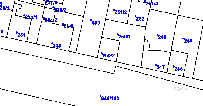 Parcela st. 250/2 v KÚ Bohnice, Katastrální mapa