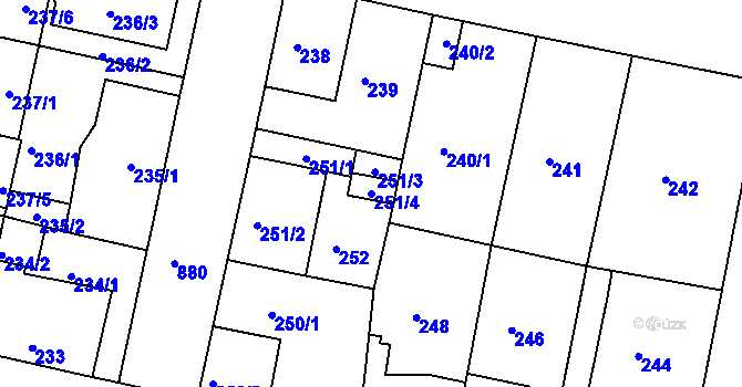 Parcela st. 251/4 v KÚ Bohnice, Katastrální mapa