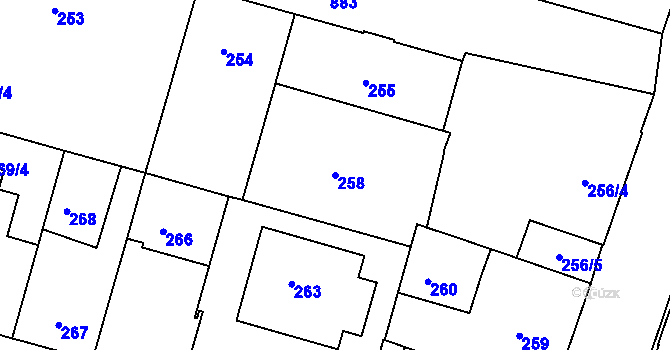 Parcela st. 258 v KÚ Bohnice, Katastrální mapa